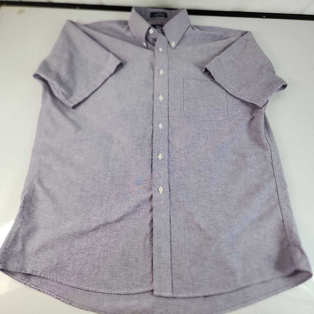 Stafford Mens Button Down Shirt Purple Short Sleeve Collar Pocket 17